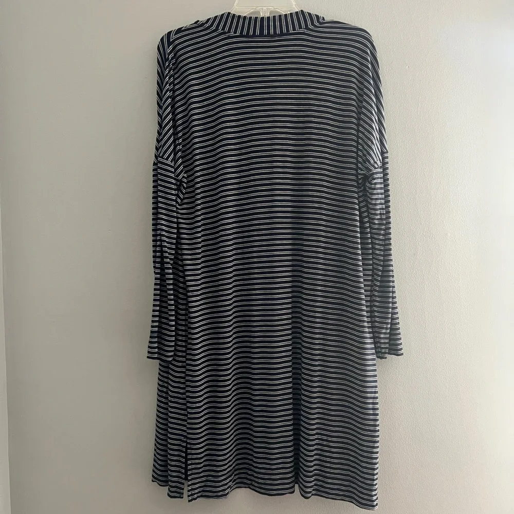 Soma Womens Navy Blue White Striped Open Front‎ Cardigan Duster Size Medium